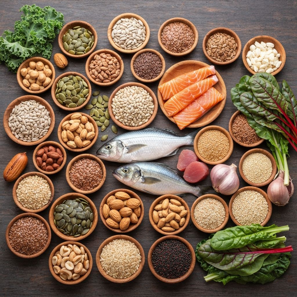 Verschiedene vitaminreiche und mineralhaltige Lebensmittel